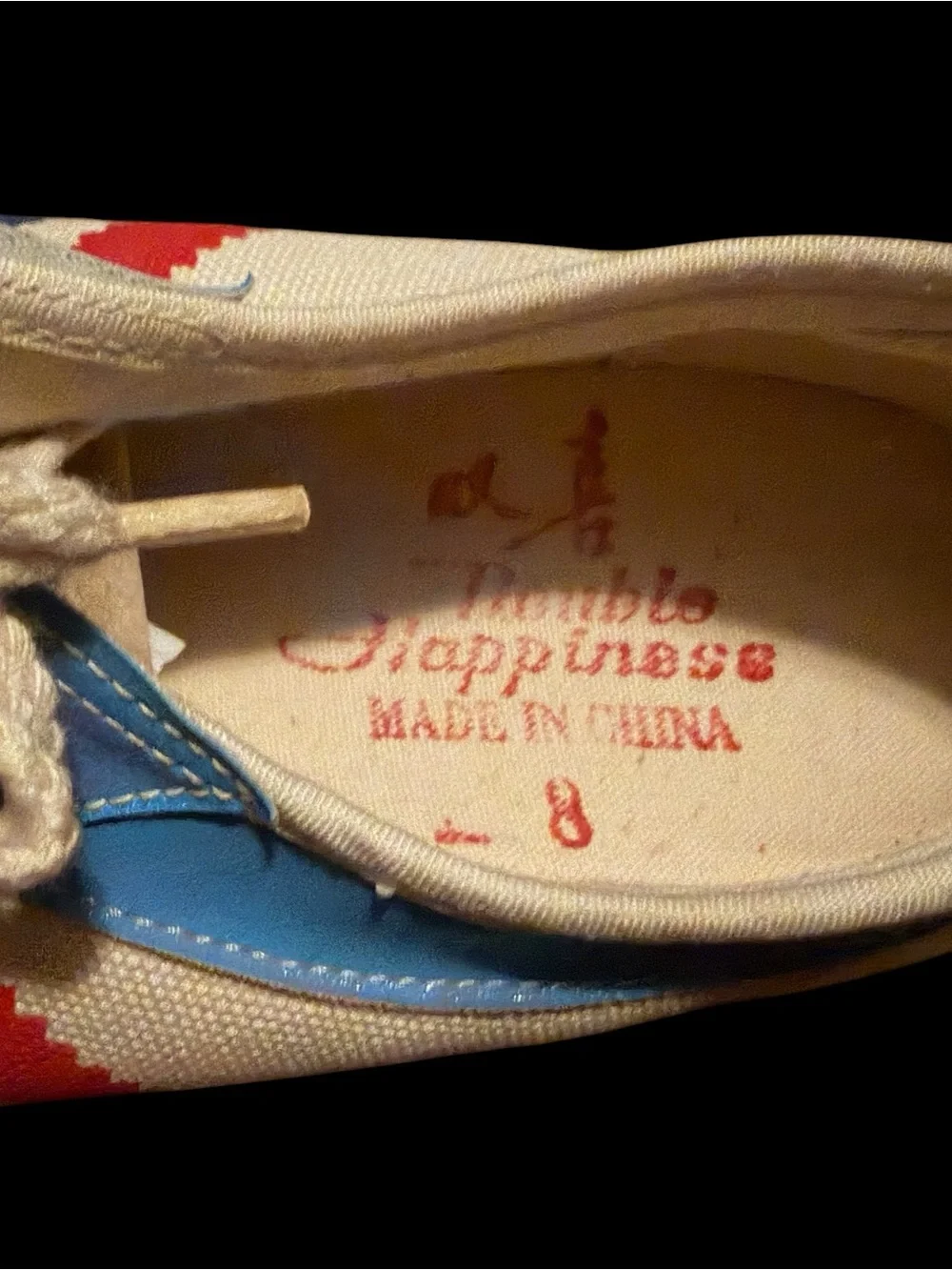 Vintage 70s Double Happiness Canvas Sports Shoes Sneaker Retro Red Blue Stripes